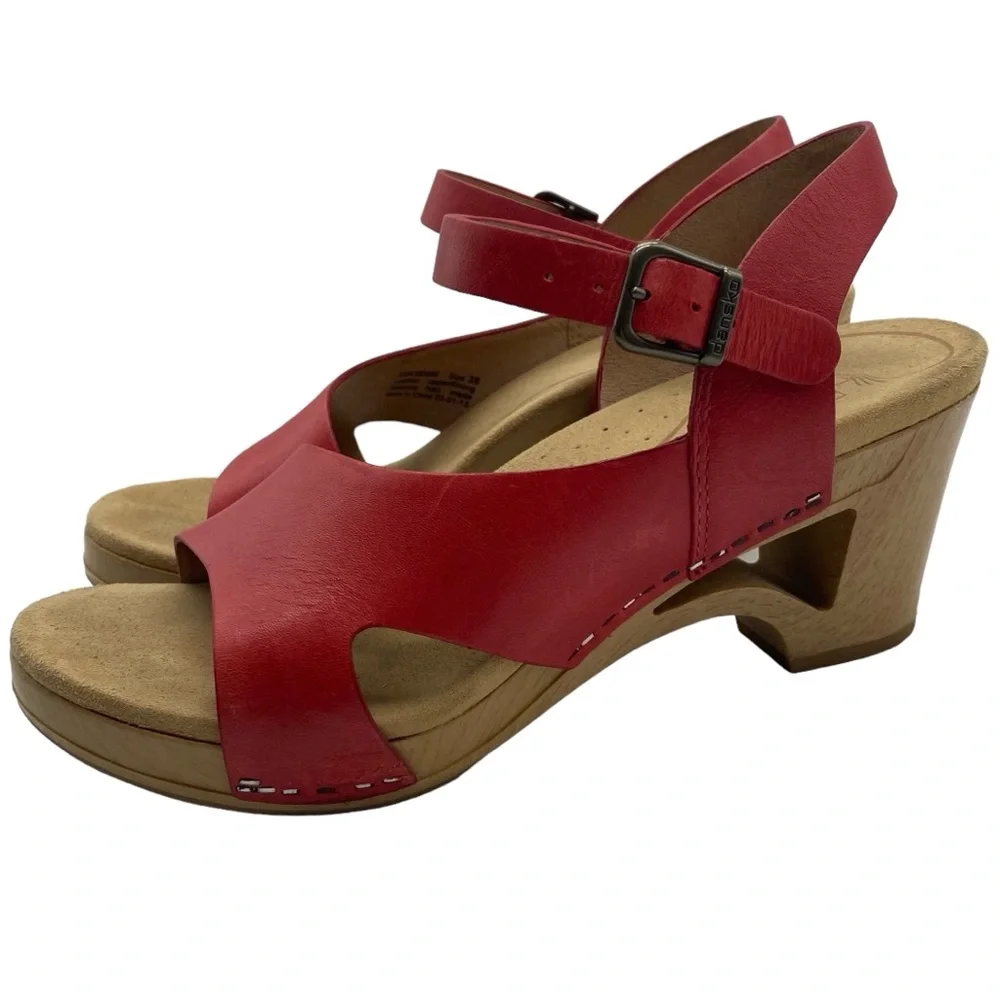 Dansko Womens Sandals Tasha Red Leather Comfort Colorful Cutout Feminine Sz 7.5